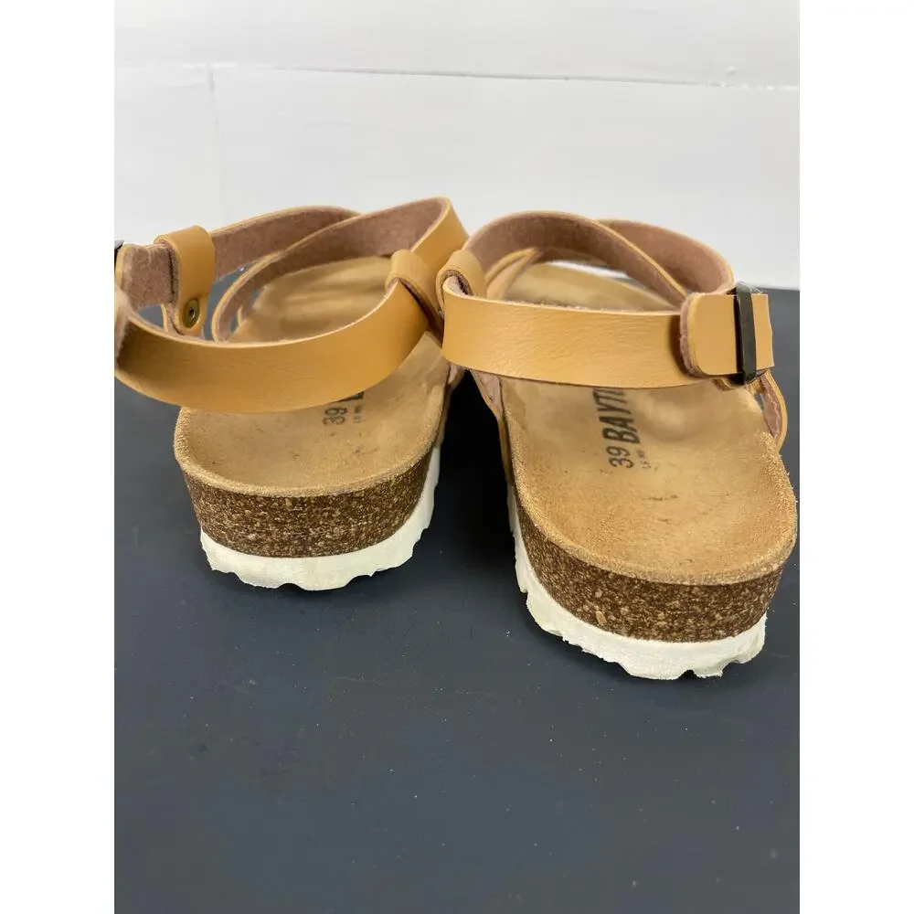 Bayton Tan Leather Strappy Cork Footbed Comfort Sandals Size EU 39 / US Women 8